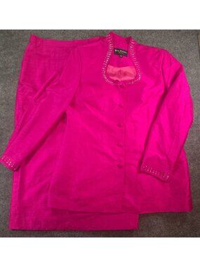 EVA POLINI Formal Satin 2pc Long Jacket/Skirt Church Formal Pink Shimmer Sz16*